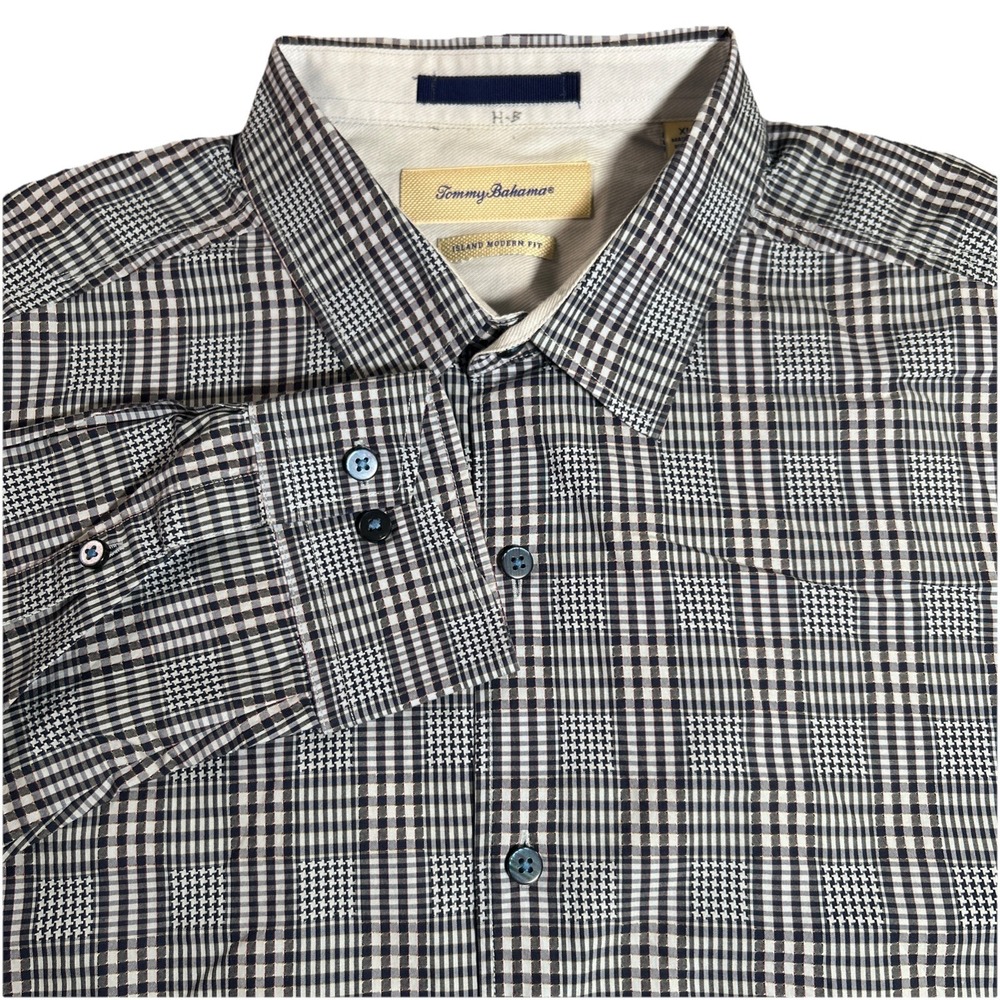Tommy Bahama Shirt Men's XL Blue Plaid Island Modern Fit LS Button‎ Down Beach